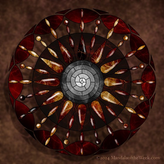 MotW 24-30 mandala with warm colors of rust, chestnut, beige, white, grey, and black.