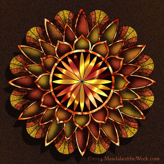 MotW 24-37 — Home. Mandala using fall colors of amber, marigold, orange, rust, and dart brown.