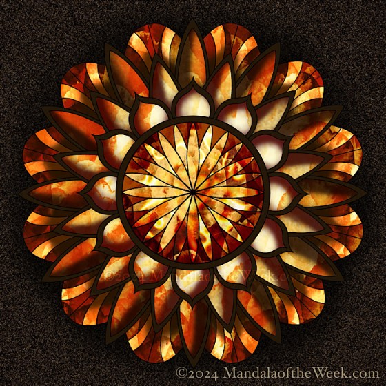 MotW 24-38 a mandala with fall colors of cream, peach, copper, chocolate, and dark brown