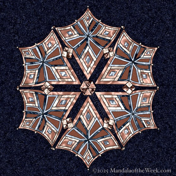 MotW 25-11 The Dark Side Mandala in Color. with warm colors of lilac, beige, apricot, and dark blue