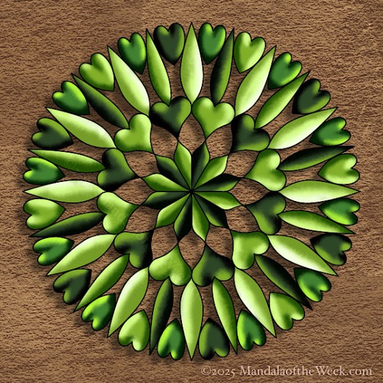 Mandala of the Week 25-27 Service — in color with colors of greens and browns