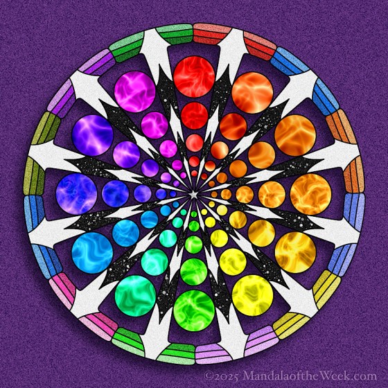 Mandala of the Week 25-45 Perseverance — in color, looks like a fancy color wheel