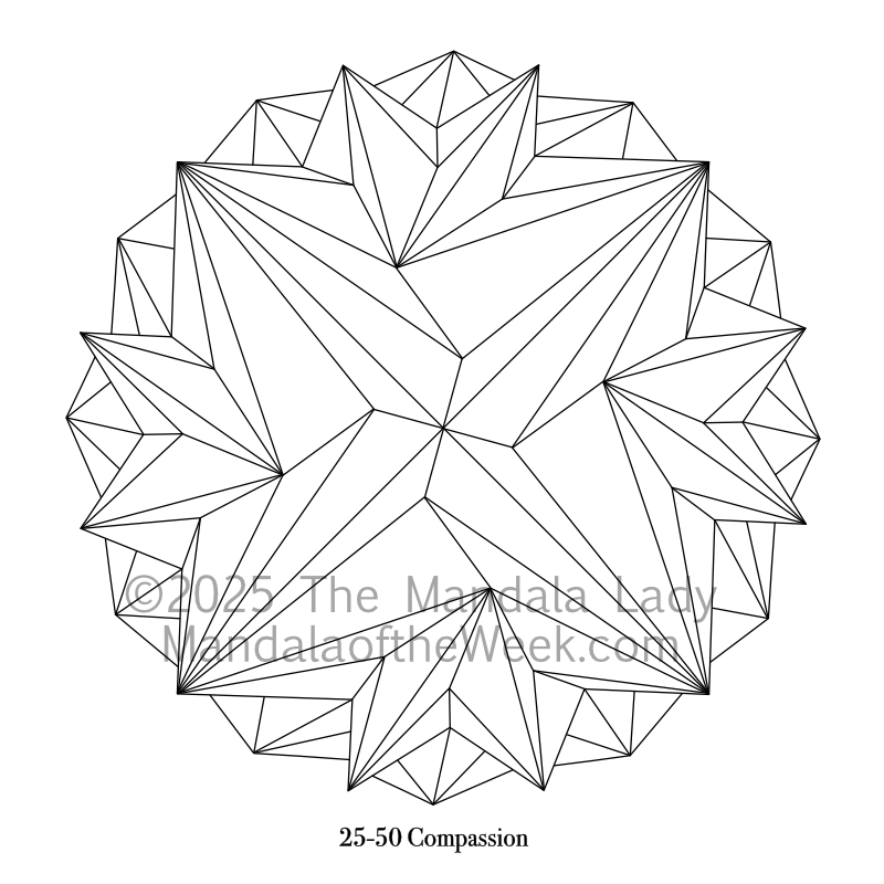 Mandala of the Week 25-50 Compassion — outline for coloring
